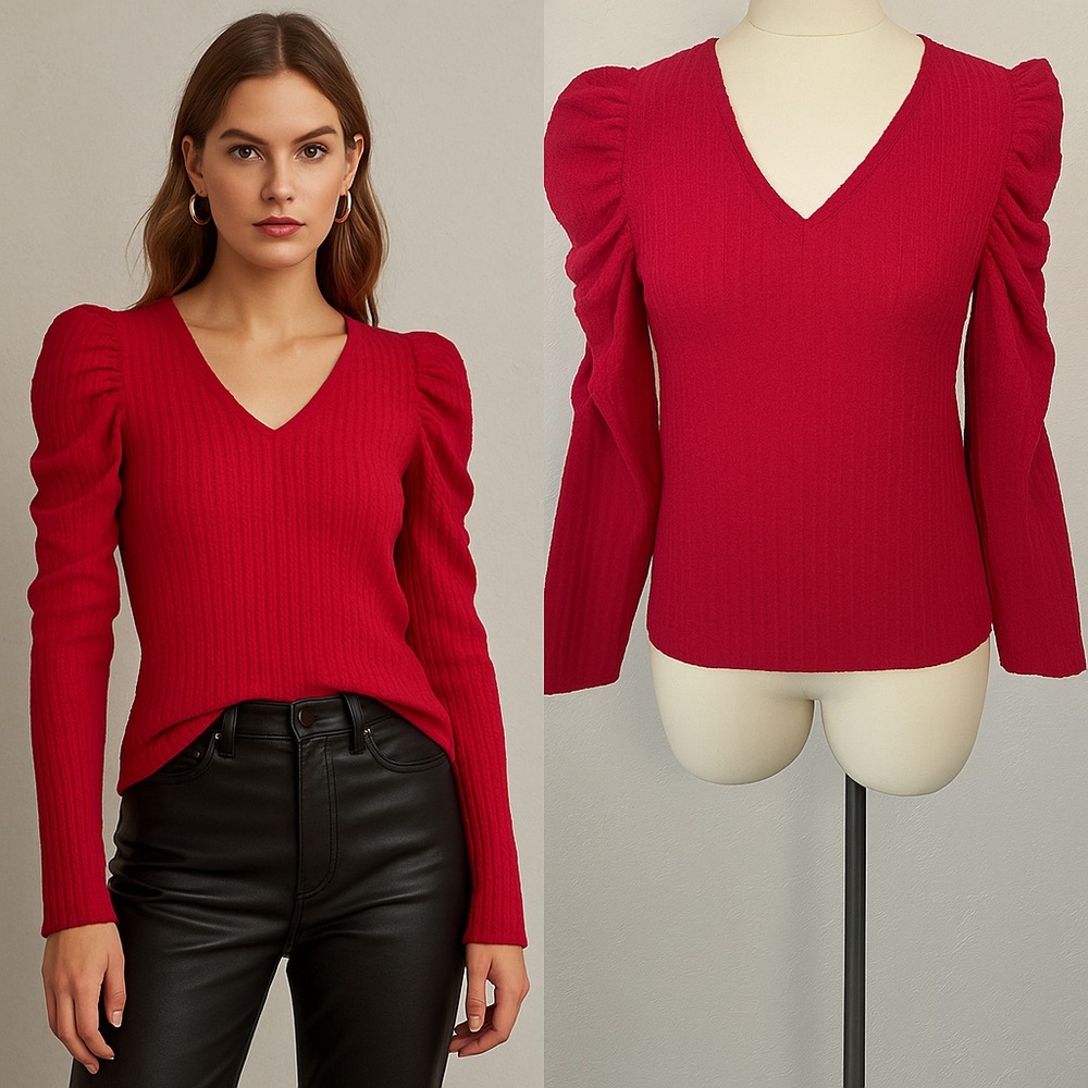 LOFT Red Long Sleeve Top